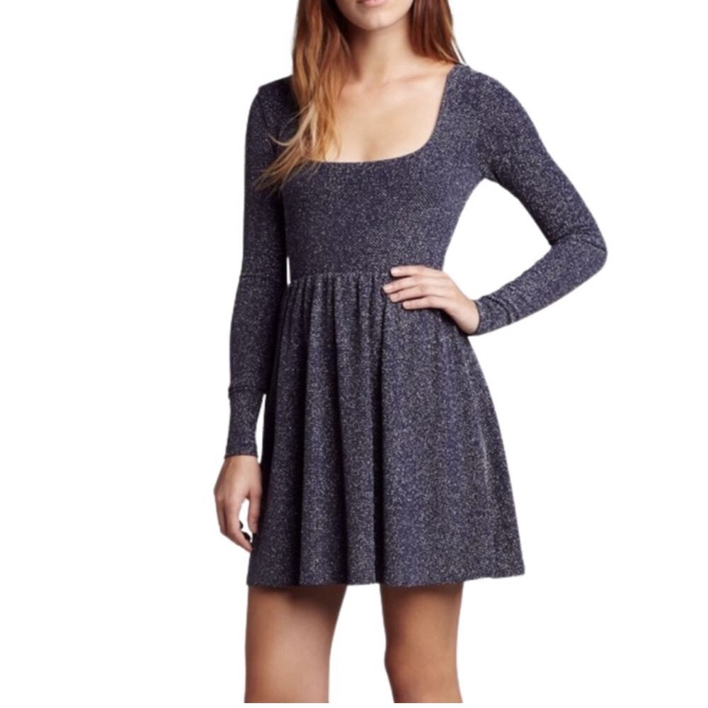 Free People Mini Skater Dress Long Sleeve Metallic Sparkly Size Small